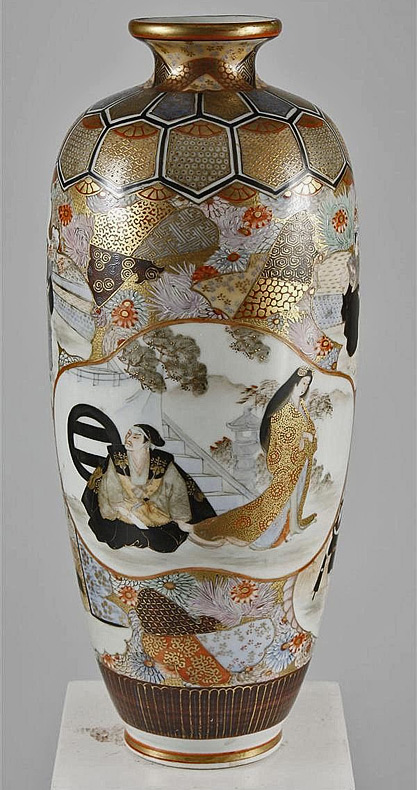 19th/20th C Japanese Sumida Gawa-Large Vase with Four Man - Seaside Art  Gallery