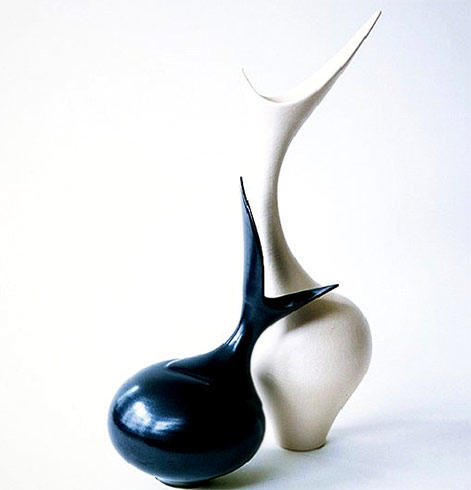 Vivienne Foley-sculptural porcelain art - black and white vase combo