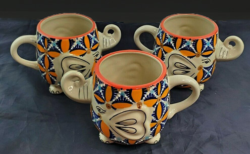 Elephant-Coffee-Mug-Hand-Painted-Ceramic-Geometric-Texture-Lucky-Trunk-Up