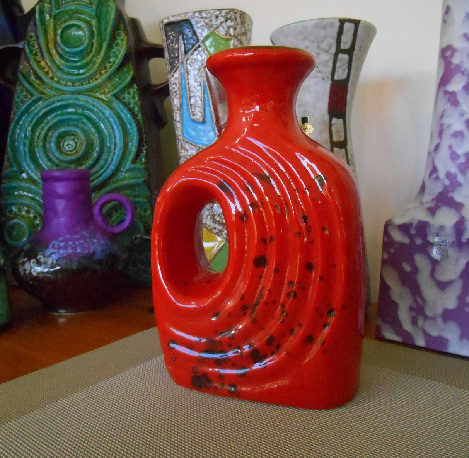 1960's red vase, West German pottery by Becht